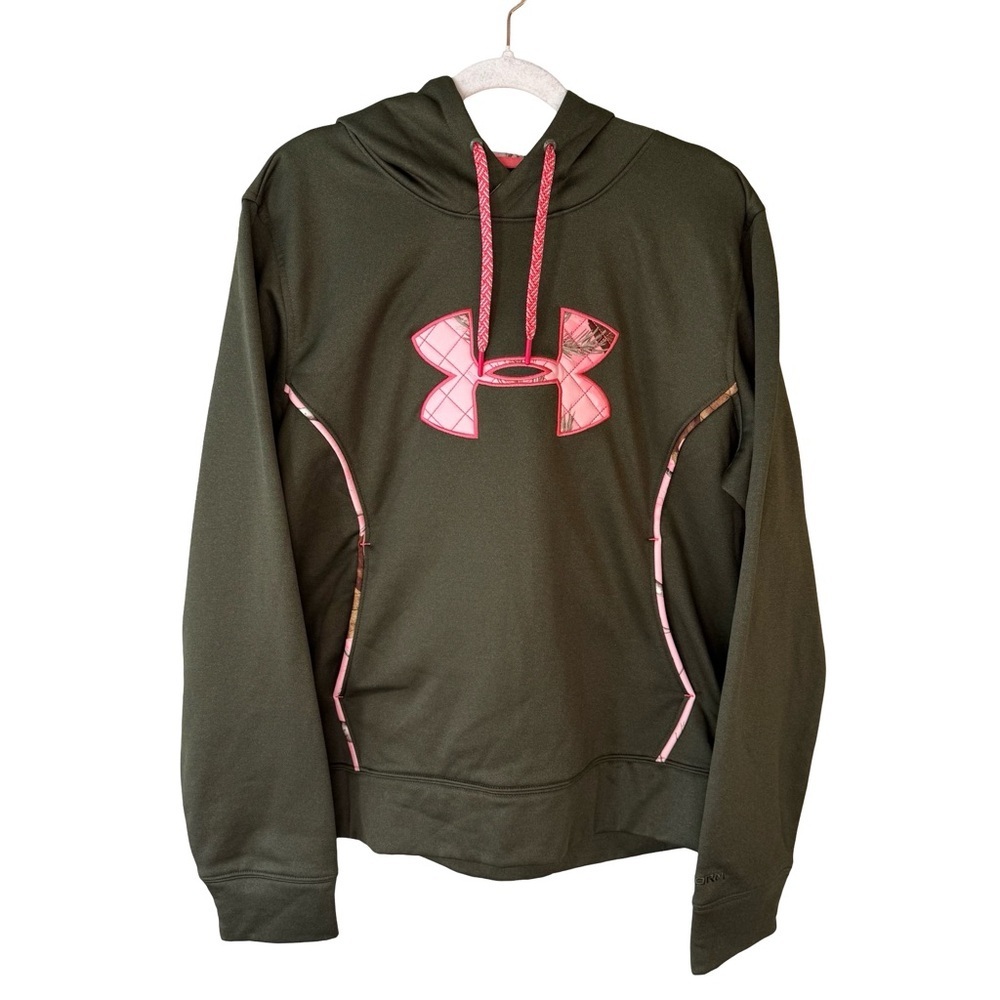Under Armour Olive Hoodie with Pink Real Tree Trim Size XL Casual Streetwear